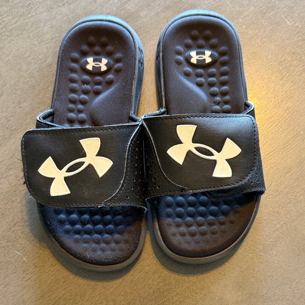 Under Armour Youth Black Slide Sandals with White Logo